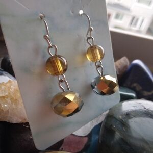 Gold and Silver Beaded Dangle Earrings
